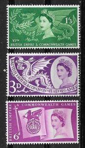 Great Britain # 338-40  Commonwealth Games  1958 (3)  Mint NH