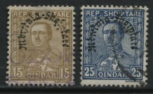 Albania 1928 overprinted King Zog 15 and 25 qintars used