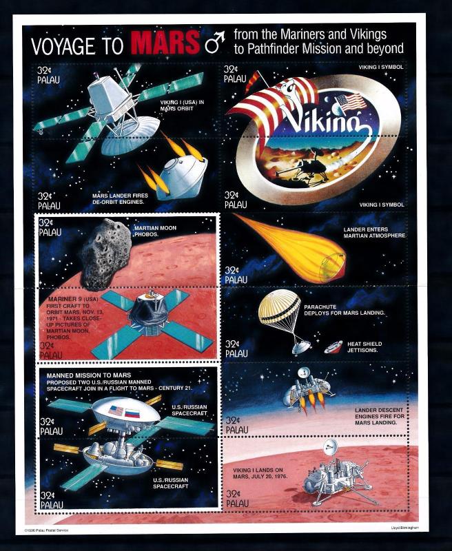 [56475] Palau 1996 Voyage to Mars Space travel Weltraum MNH Sheet