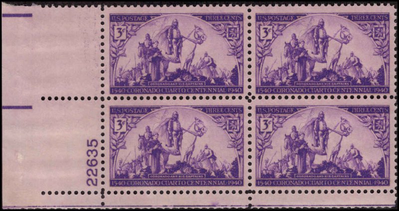 US #898 CORONADO MNH LL PLATE BLOCK #22635 DURLAND $2.00