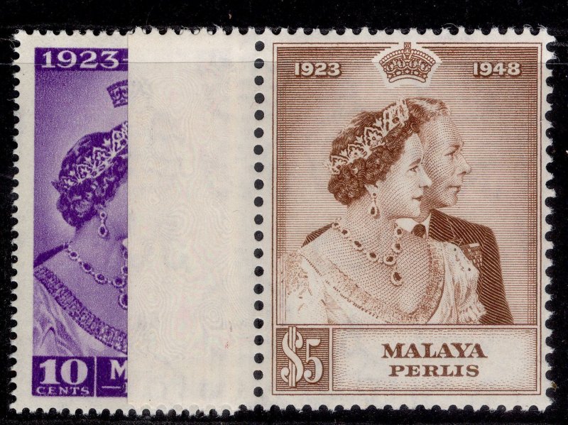 MALAYSIA - Perlis GVI SG1-2, 1949 ROYAL SILVER WEDDING set, NH MINT. Cat £38.