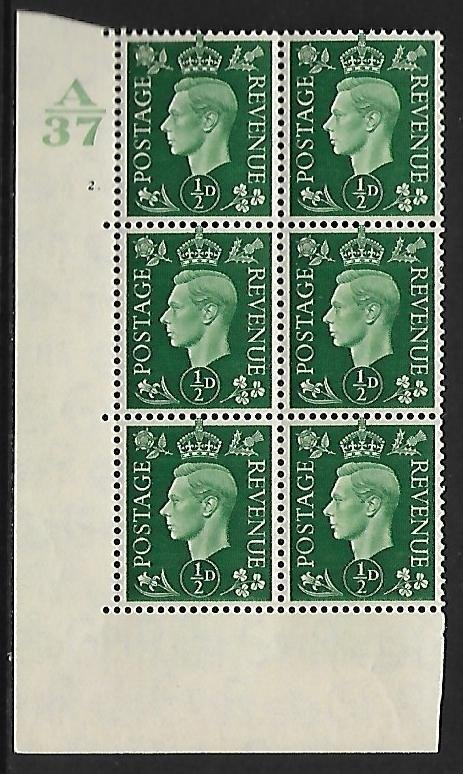 Sg 462 ½d Green Dark colours A37 2 Dot Perf 5(E/I) block 6 UNMOUNTED MINT