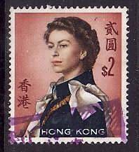 Hong Kong-Sc#214- id9-used $2 fawn-QEII-1962-