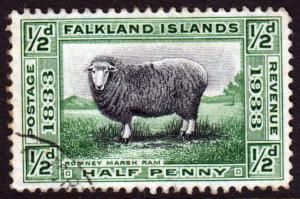 Falkland Islands KGV 1933 0.5d Black Green SG127 Fine Used