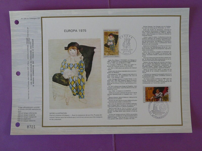 paintings Picasso Europa Cept 1975 FDC folder CEF 306-1975