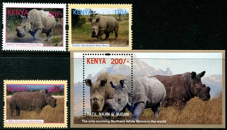 2018 Kenya Tourism - White Rhino (3) + SS(Scott NA) MNH