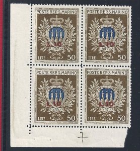 1946 SAN MARINO, No. 297 Overprinted Coat of Arms MNH/** QUARTINA ADF