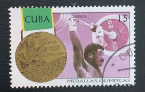 CUBA Sc# 3786a OLYMPIC MEDAL WINNERS SET Weightlifting 1GOLD 1996 used cto