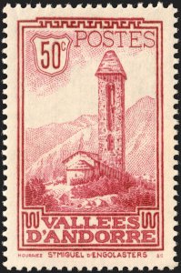 Andorra (French) #37  MOG - 50c lil-rose Vallees d'Andorre (1932)