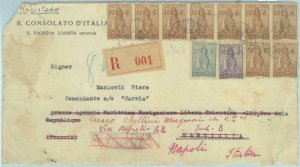 84167 - ANGOLA - POSTAL HISTORY -  REGISTERED Consular COVER Front to ITALY