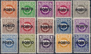 1946 Austria Posthorn, Postage Dues, complete set 15 values VF/MNH! CAT 20$