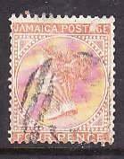 Jamaica-Sc#10-used 4p Queen Victoria-1870-3-any rainbow affect in back