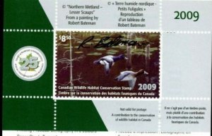 CANADA 2009 DUCK STAMP ARTIST SIGNED IN FOLDER AS ISSUED LESSER SCAUP BATEMAN 