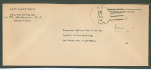 US  1946 Ships - Official Navy Dept. penalty envelope 16 Apr 1946 sent from the USS Walton DE361; pencil notation says rare.
