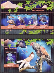 Djibouti 2016 Birds Pigeons Doves Sheet + S/S MNH