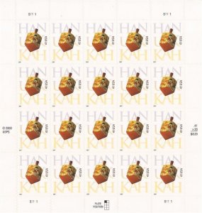 US Stamp 2007 41c Hanukkah - 20 Stamp Sheet - Scott #4219