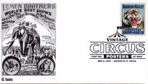 United States 2014 Vintage Circus Posters (8) on First Day Covers B&W CL Cachet