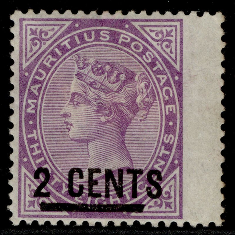 MAURITIUS QV SG116, 2c on 38c bright purple, M MINT. Cat £160.