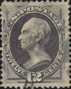 US Scott #162 Used VF 12 Cent Black Violet 1874 Henry Clay Stamp