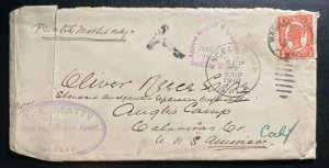 1910 Mackay Australia Commercial Cover To Angels Camp Ca USA Death Letter Sectio 