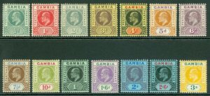 SG 72-85 Gambia 1909 changed colours set. ½d to 3/-. Lightly mounted mint...