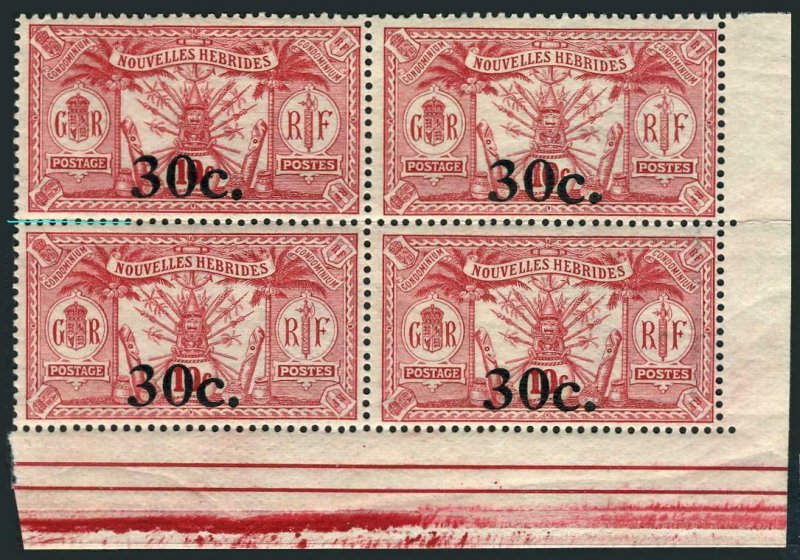 New Hebrides Fr 41 block/4,MNH.Michel 72. Coat of Arms,new value,1924.