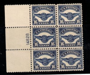 USA #C5 Very Fine Mint Plate #14828 Block - Five NH Stamps One Lightly Hinged