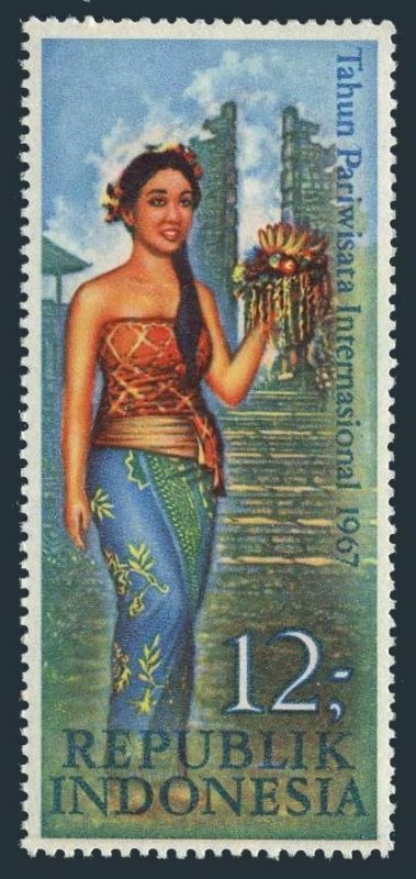 Indonesia 726,726a,lightly hinged.Mi 584,Bl.7. Tourist Year,1967.Balinese Girl.