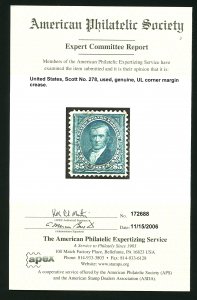 U.S. #278 Used with APS Cert