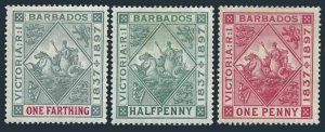 Barbados 81-83,hinged.Michel 53-55. Victoria Jubilee,1897.Badge of Colony.