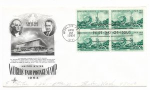 US 1244 (Me-5) 5c New York World's Fair blk 4 on FDC Artcraft Cachet ECV $7.50