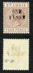 St Lucia SG55a 1d on 4d Brown Opt DOUBLED Fresh M/Mint