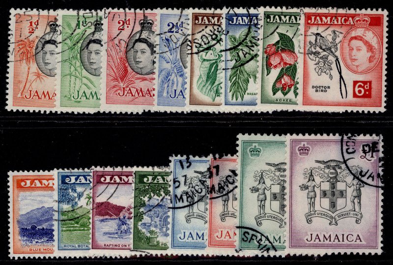 JAMAICA QEII SG159-174, 1956-58 complete set, FINE USED. Cat £60.