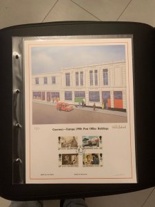 Guernsey Europa 1990 Post office building  FDC panel big size, plastic holder 