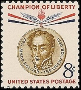 US 1111 Champion of Liberty Bust of Bolivar on Medal 8c single MNH 1958