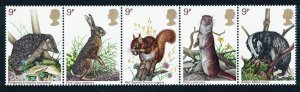 Great Britain Fauna Animals Wildlife Strip of 5 (1977) MNH