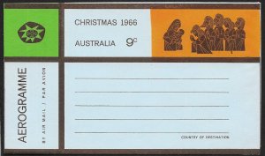 AUSTRALIA Aerogramme 9c Mary Jesus & Wise Men Christmas 1966 Unused