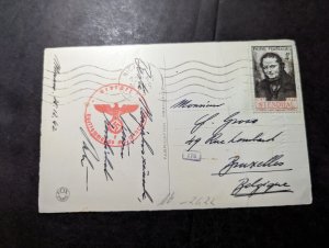 1943 Censored France Postcard Cover Nice to Brussels Belgium Bonne Annee