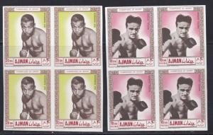 Ajman M # 382-383,  385-386, Famous Boxers, Imperf Blocks of Four, NH