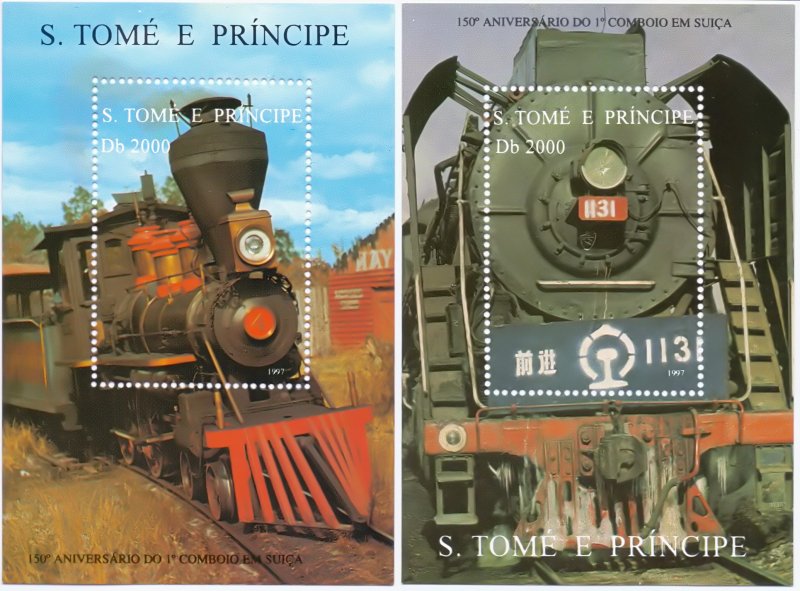 Sao Tome and Principe. 1997. 1730-38 bl366-69. Railway. MNH. 