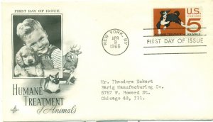 SCOTT # 1307 FDC, HUMANE TREATMENT, ARTCRAFT CACHET, TYPED ADDRESS, GREAT PRICE!