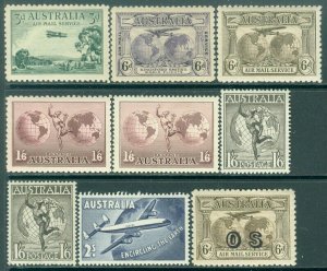 EDW1949SELL : AUSTRALIA 1929-58 Scott #C1-8 Cplt Also CO1 VF, Mint OG. Cat $141.