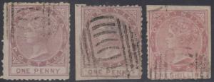 BC DOMINICA 1874 QUEEN VICTORIA Sc 1 (2x) & 3 TOP VALUE SPIRO FORGERIES (CV$190) 