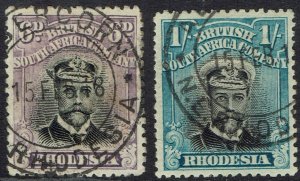 RHODESIA 1913 KGV ADMIRAL 6D AND 1/- DIE II PERF 14 USED