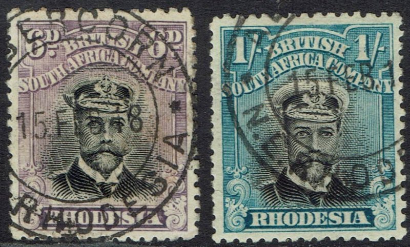 RHODESIA 1913 KGV ADMIRAL 6D AND 1/- DIE II PERF 14 USED