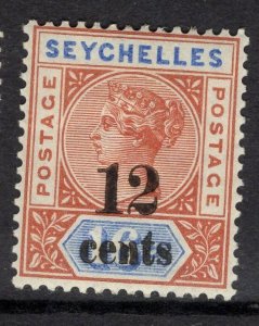 SEYCHELLES SG17 1893 12c on 16c CHESTNUT & BLUE DIE II MTD MINT