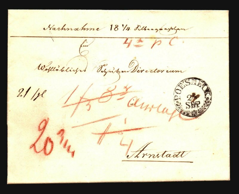 Germany 1844 Poesneck Stampless Cover - Z17208