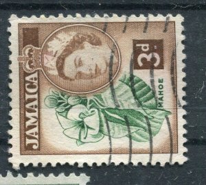 JAMAICA; 1956 early QEII issue fine used 3d. value