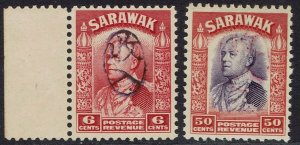 SARAWAK JAPAN OCCUPATION 1942 REVENUE OVERPRINTED RAJA 6C AND 50C MNH **