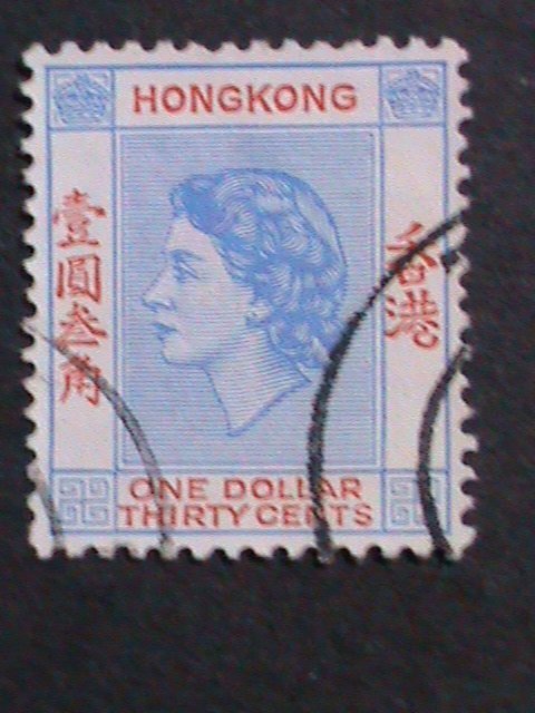 ​HONG KONG-1960 SC#195- 62 YEARS OLD-QUEEN ELIZABETH II $1.30-FANCY CANCEL-VF